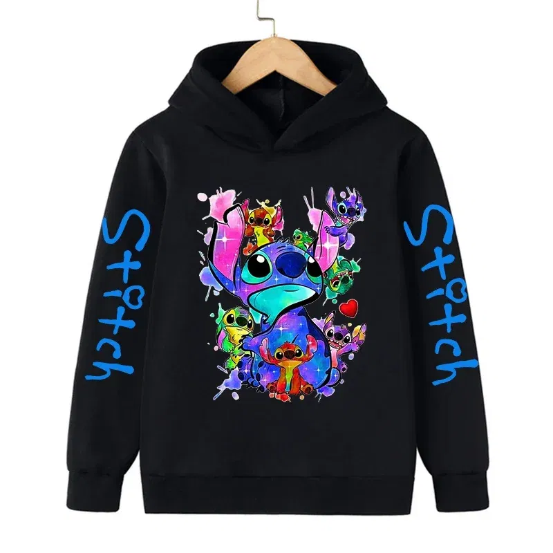 Color: army green, Size: >40cm - New in Cool Stitch Hoodie Children Cartoon Clothes Kid Girl Boy Lilo and Stitch Sweatshirt Manga Hoody Baby Casual Top