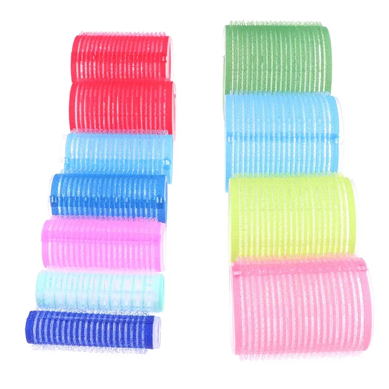 Color: Red - 6 Pcs Hairdressing Home Use DIY Magic Large Self-Adhesive Hair Rollers Styling Roller Roll Hair Curler Beauty Tool 10 Size