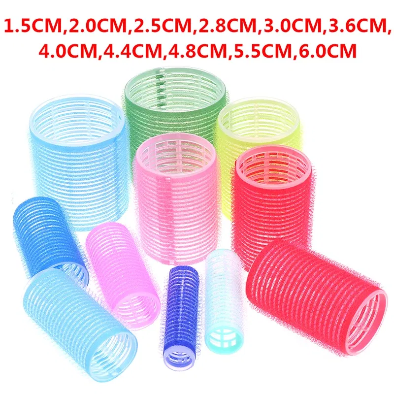 Color: Red - 6 Pcs Hairdressing Home Use DIY Magic Large Self-Adhesive Hair Rollers Styling Roller Roll Hair Curler Beauty Tool 10 Size