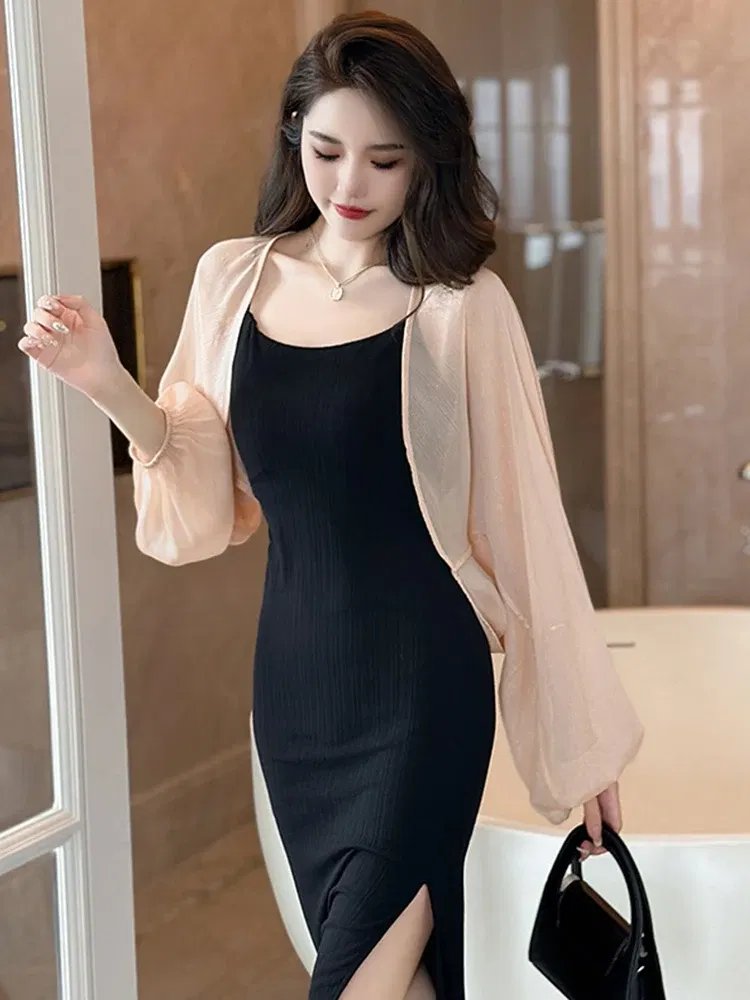 Color: Pink, Size: M, Ships From: CN - 2023 Elegant Chic Sunscreen Tops Women's Summer Thin Cardigan Coat Light Thin Long Sleeve Back Slit Outwear Sheer Loose Jackets