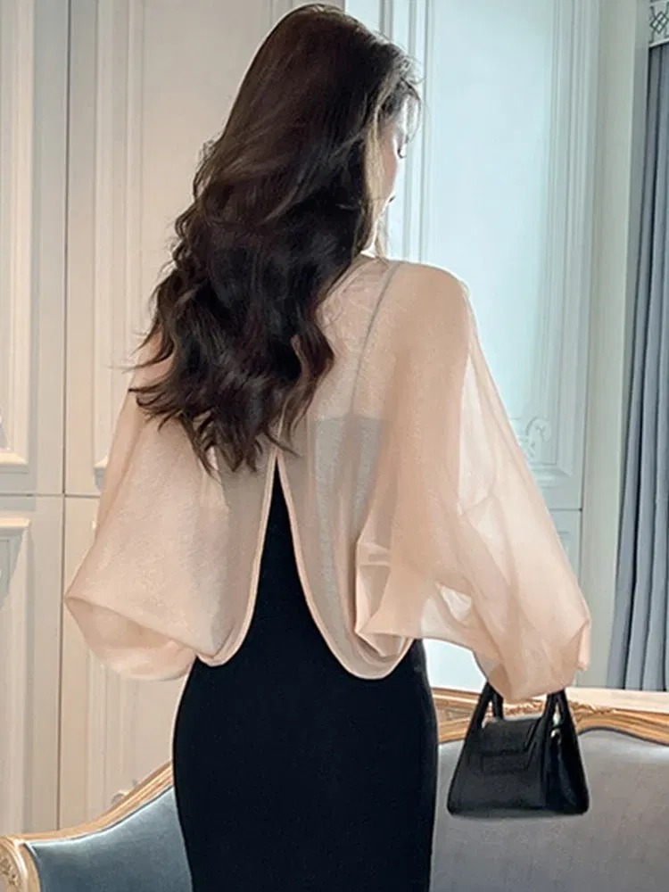 Color: Pink, Size: M, Ships From: CN - 2023 Elegant Chic Sunscreen Tops Women's Summer Thin Cardigan Coat Light Thin Long Sleeve Back Slit Outwear Sheer Loose Jackets