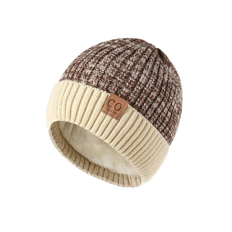 Color: Chocolate, Size: XS - New Unisex Two-Tone Winter Hats Add Fur Lined Men And Women Fashion Warm Beanie Cap Casual Winter Knitted Hats