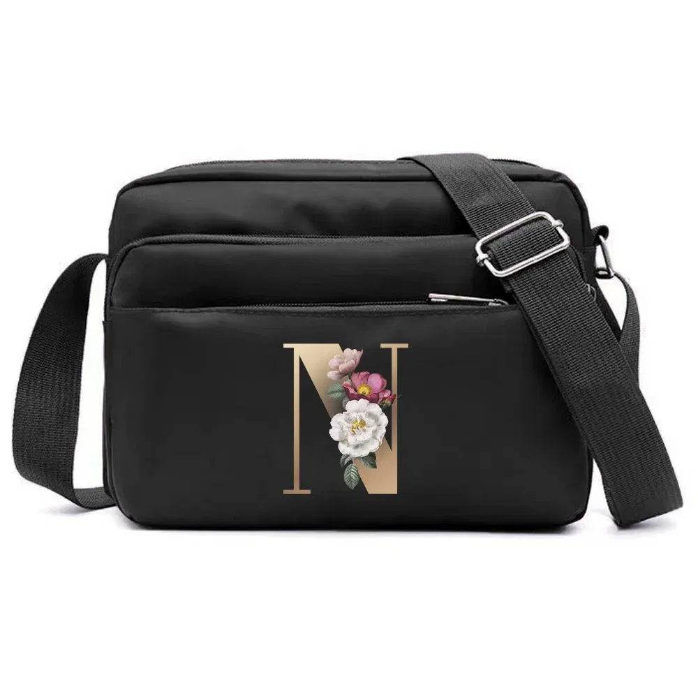 Color: Orange - New Fashion Multi-layer Travel Leisure Simple Storage Bag Black Gold Letter Series Printing Pattern One Shoulder Crossbody Bag