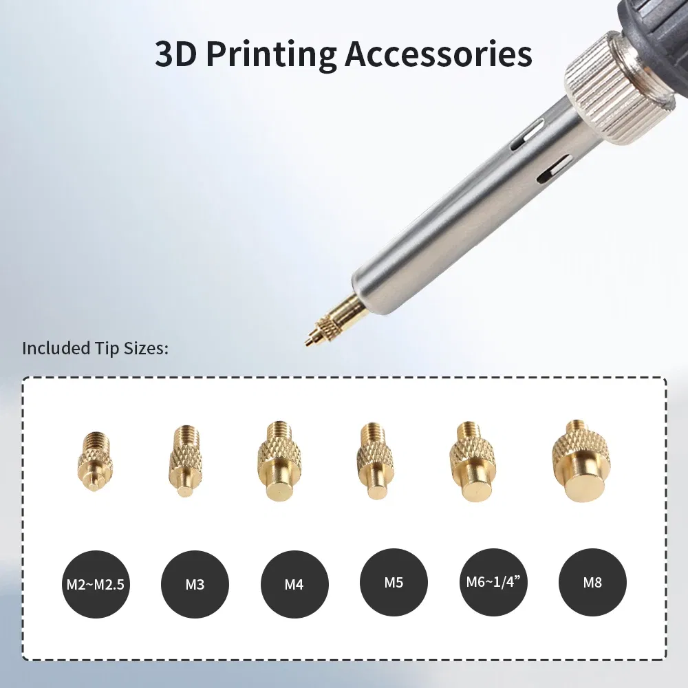 Color: WHITE - Heat Insert Nut Iron Tip Brass Hot Melt Insert Nut Embedded Kit M2-M8 Soldering Iron Tip Heat Insertion Tool 3D Printer Accessor