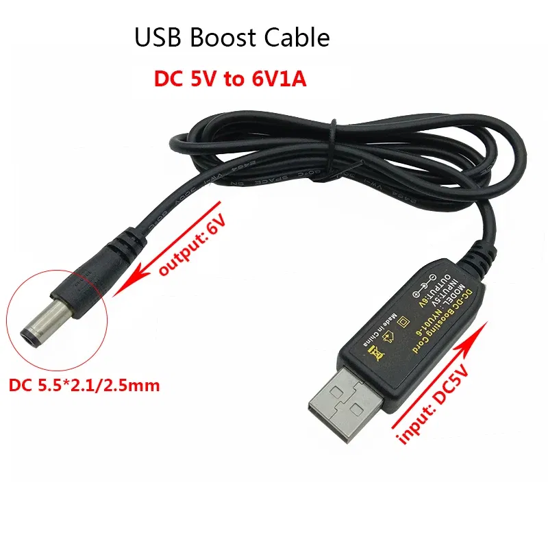 5.5*2.5mm DC 5V to 6V 6V1A 6 Volt USB Boost Cable Line Step-up Converter 5.5x2.1mm Connector For Router Speaker Power Supply