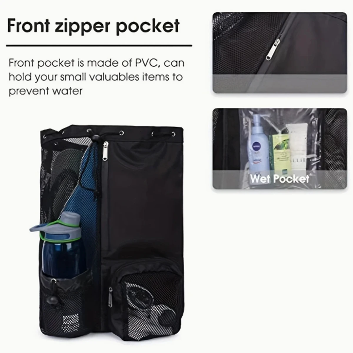 Color: Pink - Outdoor beach backpack, swimming bag, mesh perforated drawstring backpack with wet bag, gym yoga exercise storage bag, 1 set