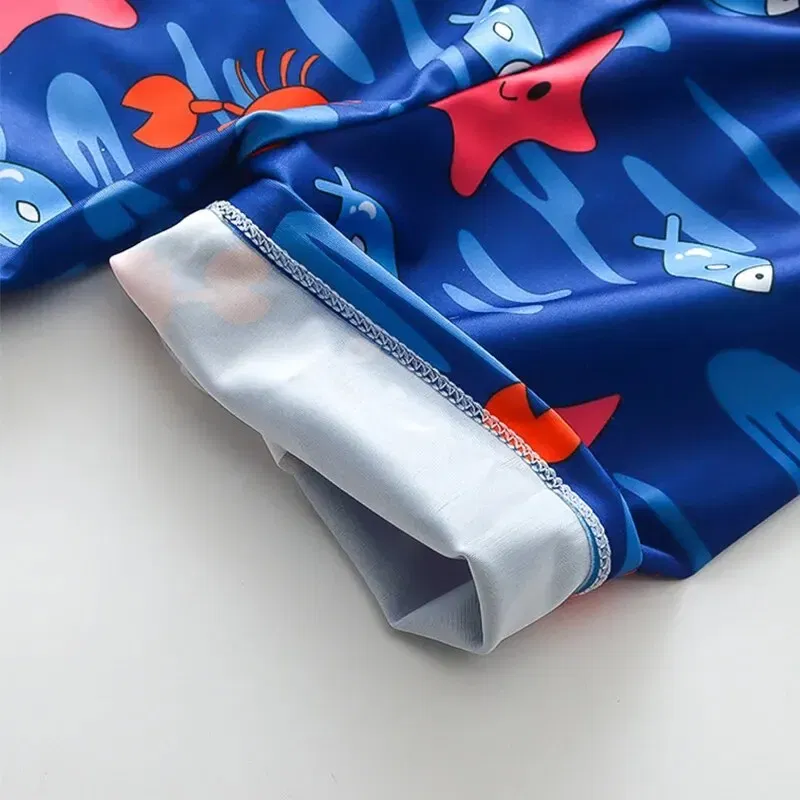 Size: 4T, Color: Blue - Summer Children's Swimsuit Boys Split Short Sleeve Medium Children Cartoon Cute Quick Drying Boys Swimsuit Set
