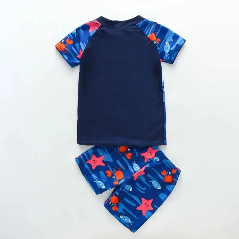 Size: 4T, Color: Blue - Summer Children's Swimsuit Boys Split Short Sleeve Medium Children Cartoon Cute Quick Drying Boys Swimsuit Set