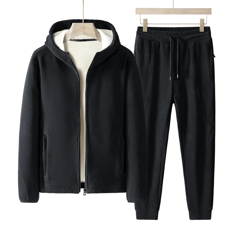 Color: Brown, Size: 6XL - Plus Size 7xl 8xl Men's 2pcs Tracksuit Sets Winter Warm Polar Fleece Liner Jacket+pants Set Men Casual Thick Sportswear Clothes