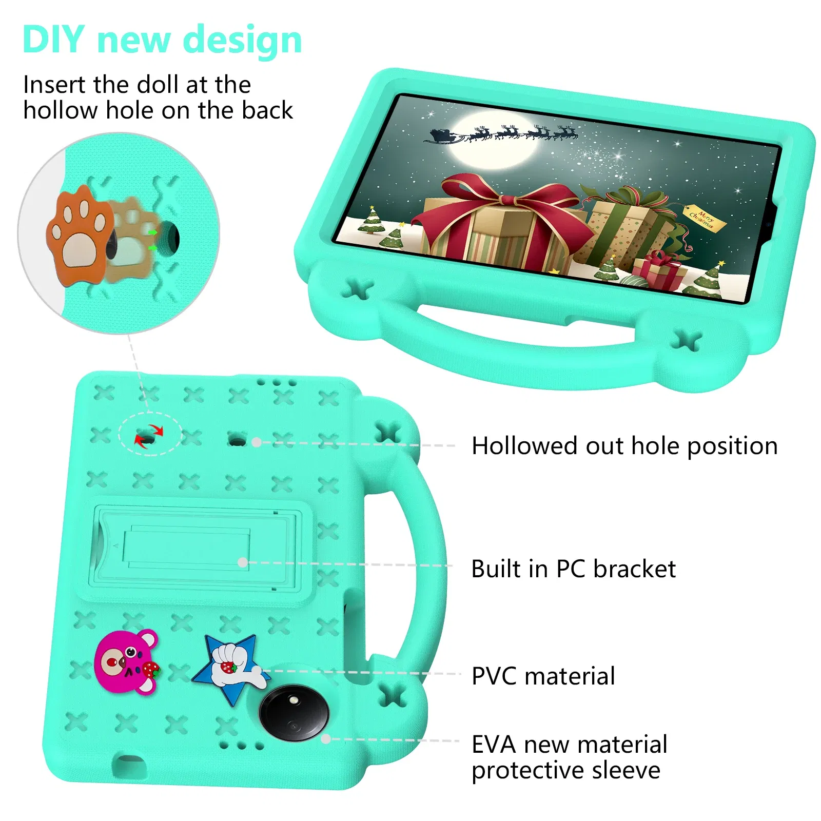 Color: WHITE, Size: eleven - Kids EVA Handle Case for Xiaomi Redmi Pad SE 8.7 inch 2024 Shockproof Protective Cute Strawberry Bear Tablet Cover 8.7"