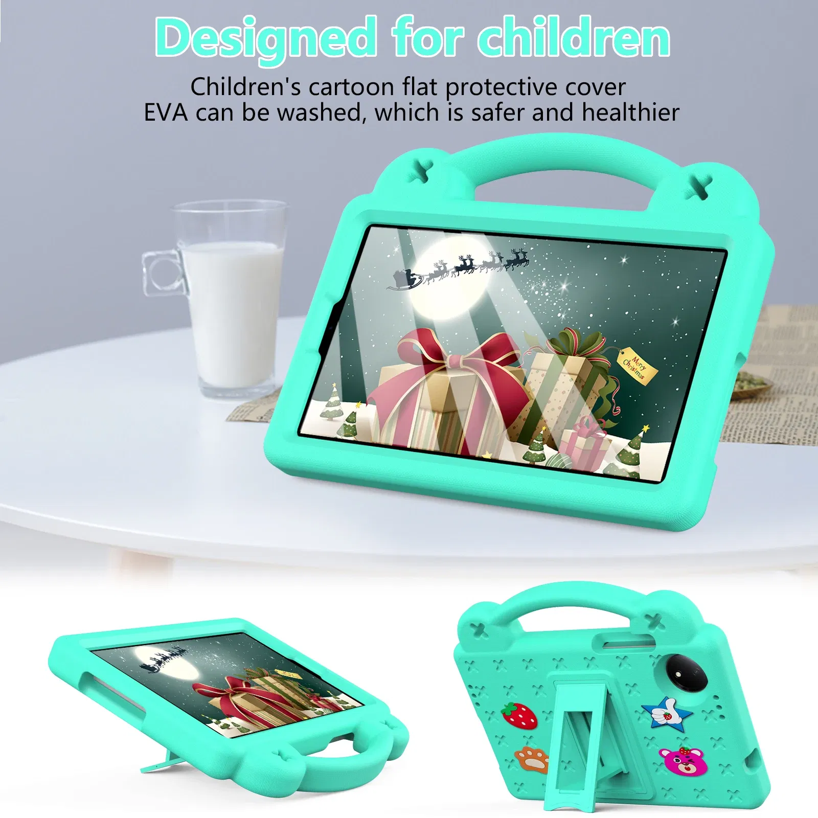 Color: WHITE, Size: eleven - Kids EVA Handle Case for Xiaomi Redmi Pad SE 8.7 inch 2024 Shockproof Protective Cute Strawberry Bear Tablet Cover 8.7"
