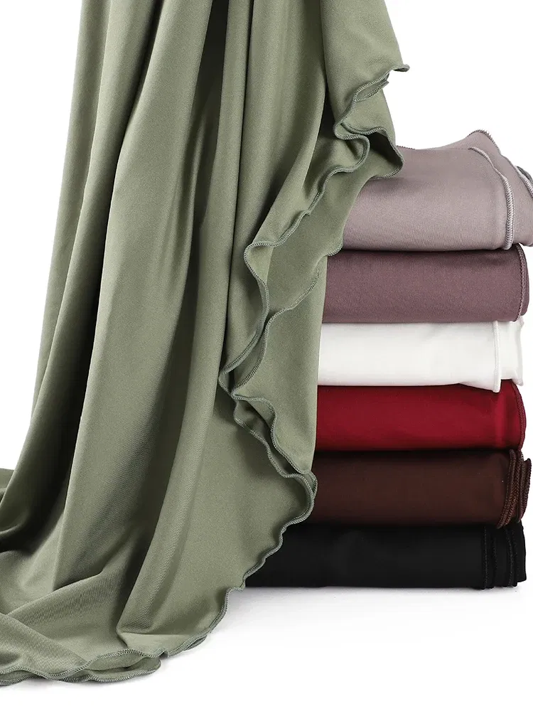 Color: dark ginger - Luxury Wavy Edge Jersey Hijab for Women Solid Color Milk Silk Scarf Headscarf Autumn Shawl Stretchy Chiffon Scarf Ramanda