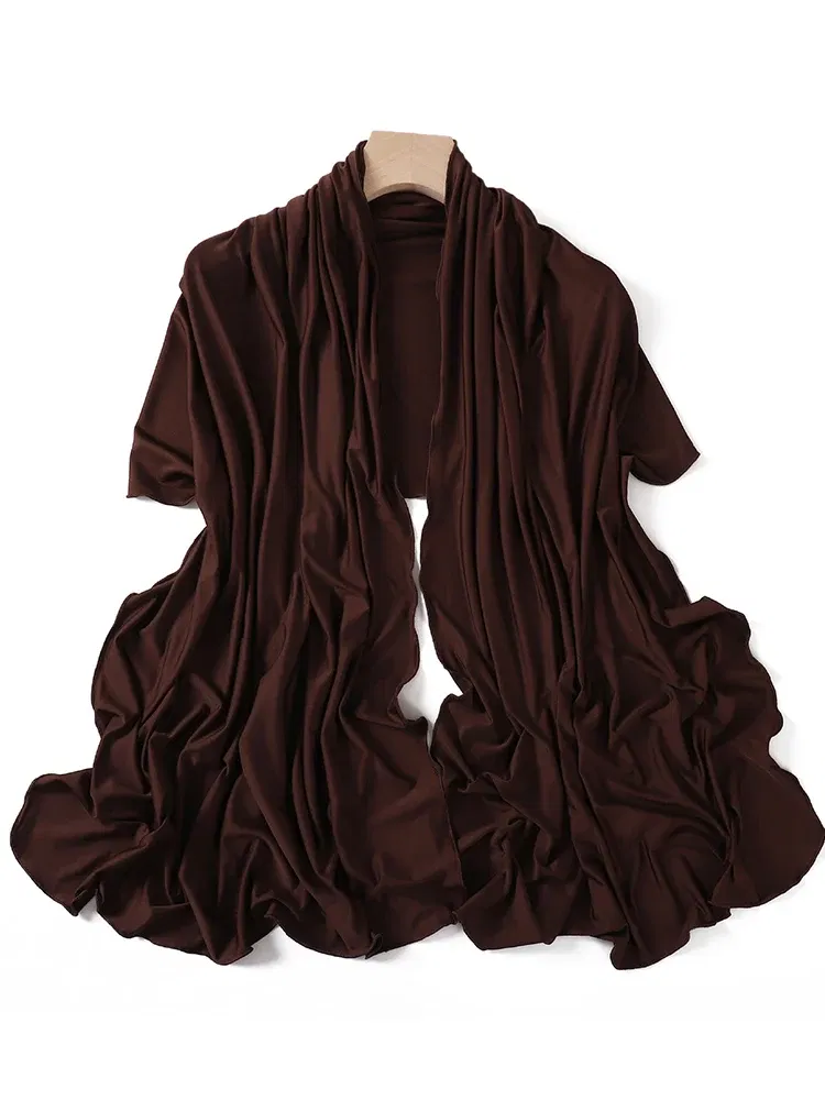 Color: dark ginger - Luxury Wavy Edge Jersey Hijab for Women Solid Color Milk Silk Scarf Headscarf Autumn Shawl Stretchy Chiffon Scarf Ramanda