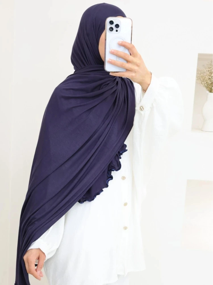 Color: dark ginger - Luxury Wavy Edge Jersey Hijab for Women Solid Color Milk Silk Scarf Headscarf Autumn Shawl Stretchy Chiffon Scarf Ramanda