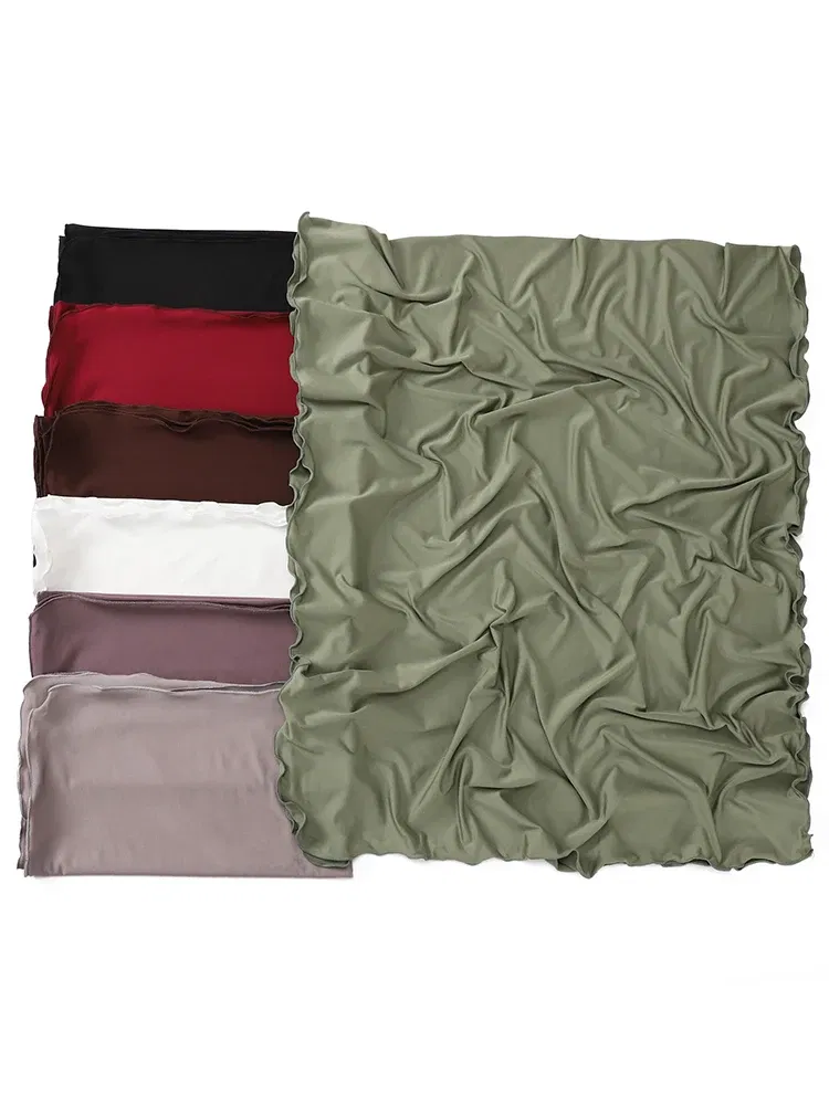 Color: dark ginger - Luxury Wavy Edge Jersey Hijab for Women Solid Color Milk Silk Scarf Headscarf Autumn Shawl Stretchy Chiffon Scarf Ramanda