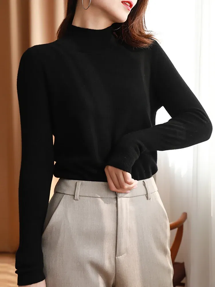 Color: Beige, Size: One Size - Autumn Winter chic Bottom Sweaters Women Fashion Turtleneck Pullover Slim Long Sleeve Knitted Jumpers Soft Warm Pull Femme Top