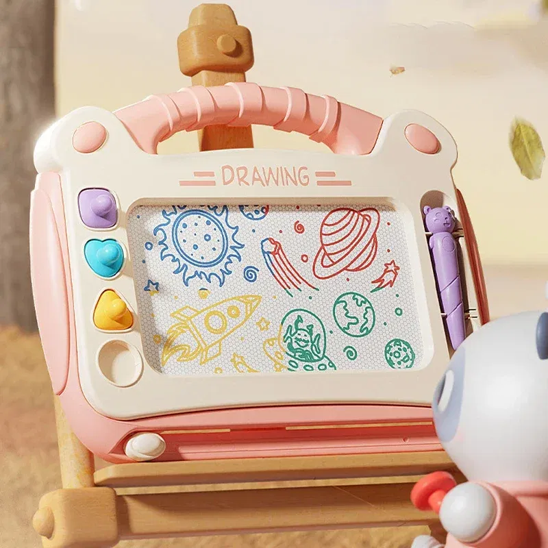 Color: Red - Children Cartoon Drawing Board Baby Puzzle Magnetic Writing Board Toy Graffiti Magnetic Drawing Board Montessori Toy for Kids