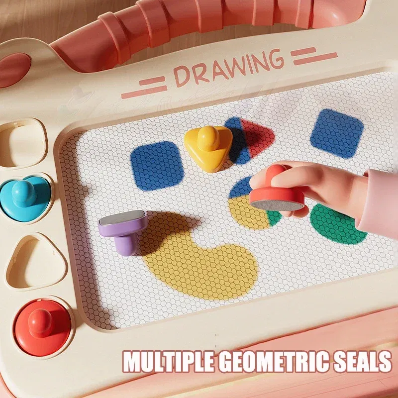 Color: Red - Children Cartoon Drawing Board Baby Puzzle Magnetic Writing Board Toy Graffiti Magnetic Drawing Board Montessori Toy for Kids