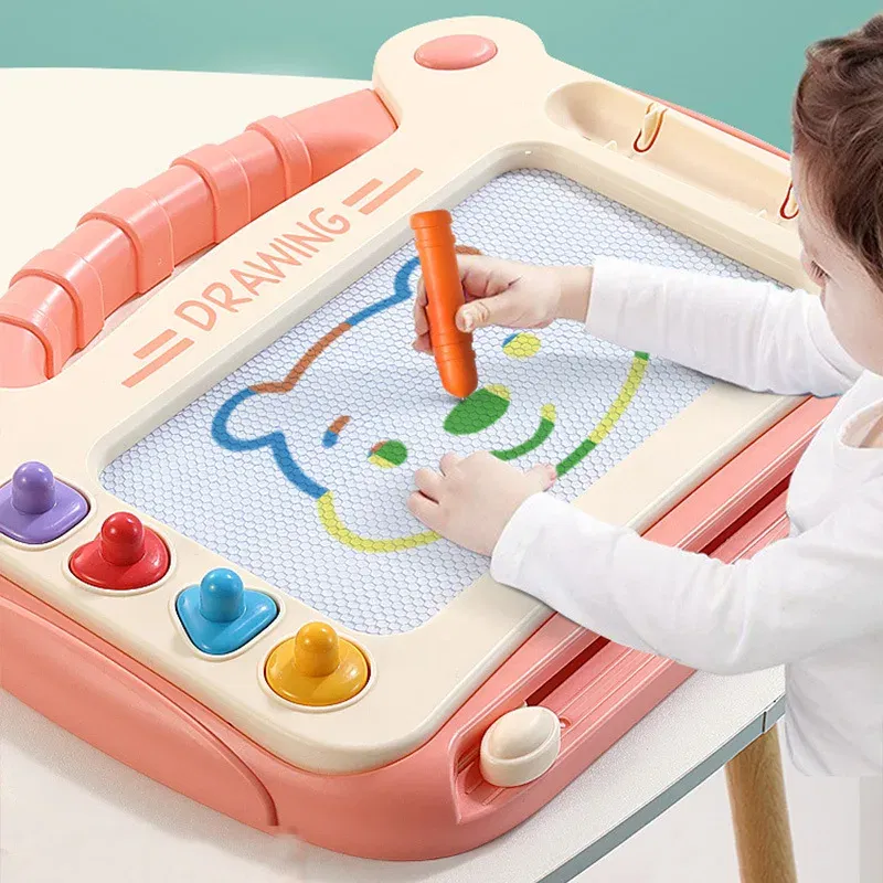 Color: Red - Children Cartoon Drawing Board Baby Puzzle Magnetic Writing Board Toy Graffiti Magnetic Drawing Board Montessori Toy for Kids