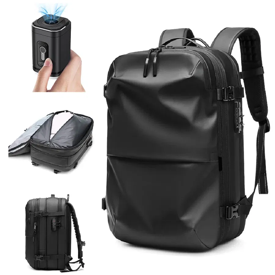 Color: Dark Grey - Men Travel Backpack vacuum compression 17 inch Laptop Backpack Business Large Capacity school Backpack Expanded Hiking backpack