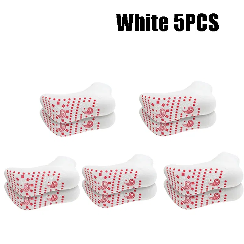 Color: WHITE - 1/5pairs Tourmaline Self-Heating Socks Winter Warm Thermal Health Care Socks Slimming Health Short Sock Magnetic Therapy Sock