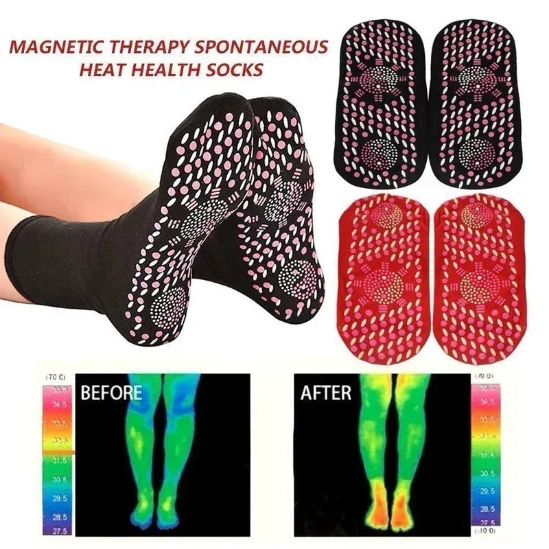 Color: WHITE - 1/5pairs Tourmaline Self-Heating Socks Winter Warm Thermal Health Care Socks Slimming Health Short Sock Magnetic Therapy Sock