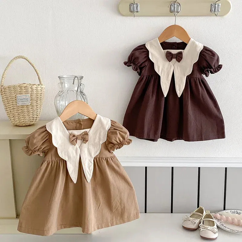 Color: PURPLE, Kid Size: 4T - 2024 New 0-4Yrs Baby Girl Clothing Short Sleeve Cotton Splicing Kids Princess Dresses Baby Girl Party Dress