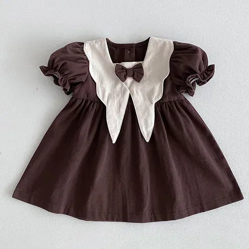 Color: PURPLE, Kid Size: 4T - 2024 New 0-4Yrs Baby Girl Clothing Short Sleeve Cotton Splicing Kids Princess Dresses Baby Girl Party Dress