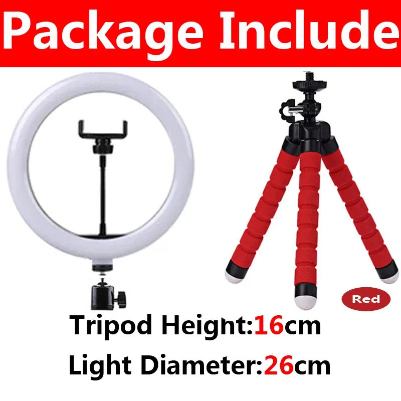 Color: BROWN - 10 inch LED Selfie Ring Light Dimmable Photography Fill Lamp with Mini tripod for Mobile Phone Live Video Photo Studio Ringlight