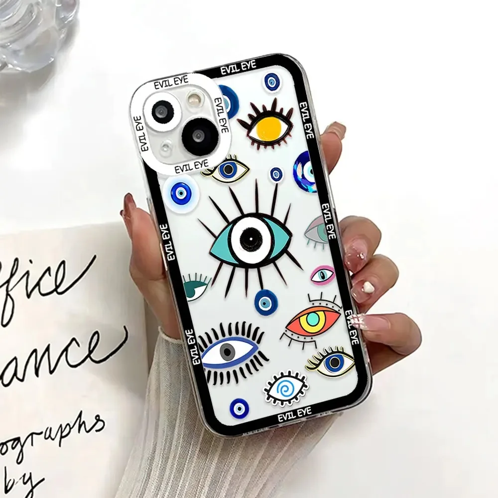 Color: Blue, Material: Microfiber - Blue Evil Eye Phone Case For Samsung Galaxy S10 S20 S21 S22 S23 S24 FE Plus Ultra Note 20 Transparent TPU Case