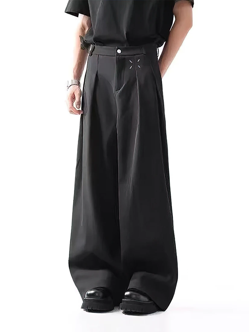 Color: black, Size: S - Black Baggy Pants Men Casual Wide leg Work wear Straight Trousers Male Luxury Drape Loose Cool Cargo Pants