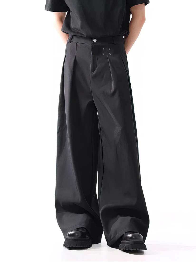 Color: black, Size: S - Black Baggy Pants Men Casual Wide leg Work wear Straight Trousers Male Luxury Drape Loose Cool Cargo Pants