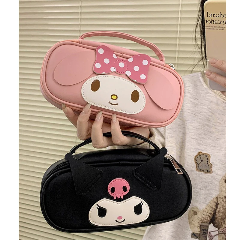 Color: Red - Sanrio Women Makeup Bag Kuromi Melody Cute PU Toiletries Cosmetic  Organizer Zipper Bag Travel Wash Pouch Female Make Up Bags