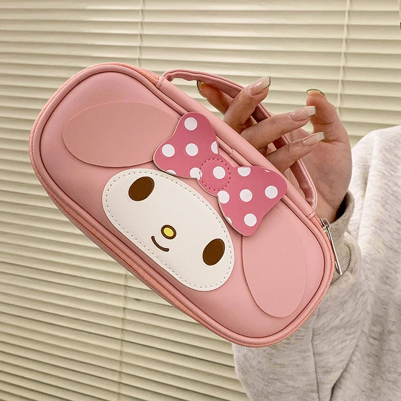 Color: Red - Sanrio Women Makeup Bag Kuromi Melody Cute PU Toiletries Cosmetic  Organizer Zipper Bag Travel Wash Pouch Female Make Up Bags