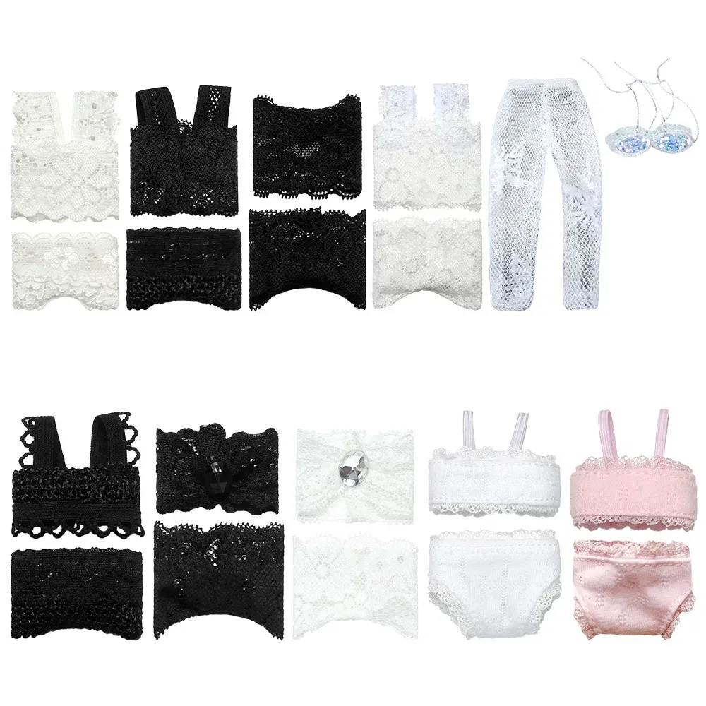 Color: Red - 1Set Soft Lace Underwear Bra Briefs For 30CM Doll 1/6 Knickers For Blythe 1/6 BJD Dolls Top Underpant For Dollhouse Kids Toy