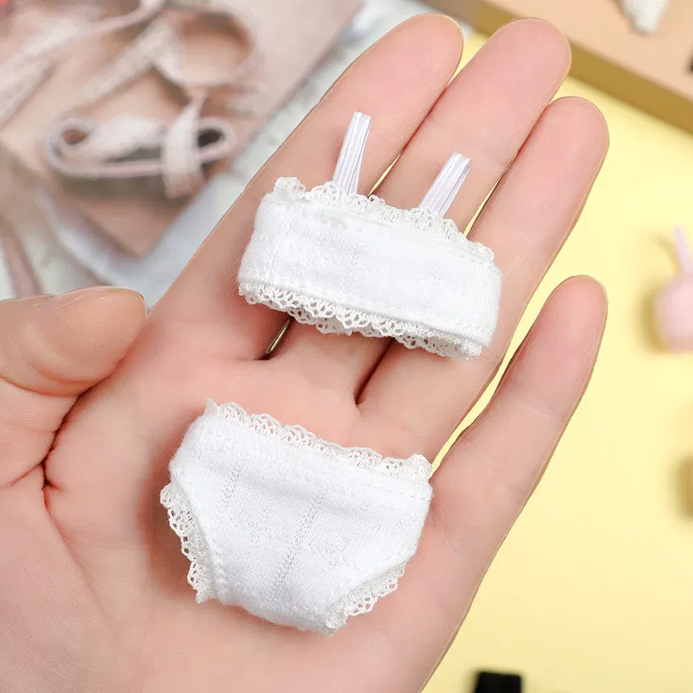 Color: Red - 1Set Soft Lace Underwear Bra Briefs For 30CM Doll 1/6 Knickers For Blythe 1/6 BJD Dolls Top Underpant For Dollhouse Kids Toy