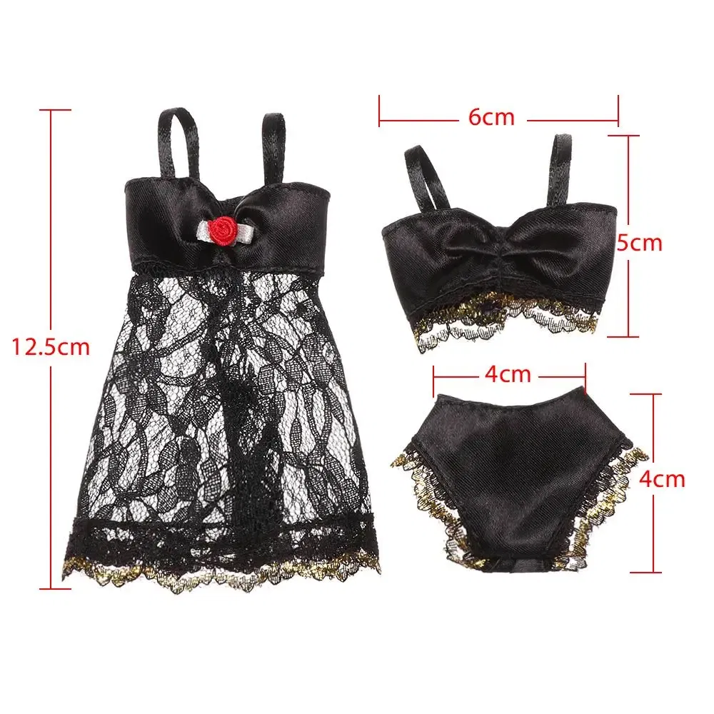 Color: Red - 1Set Soft Lace Underwear Bra Briefs For 30CM Doll 1/6 Knickers For Blythe 1/6 BJD Dolls Top Underpant For Dollhouse Kids Toy