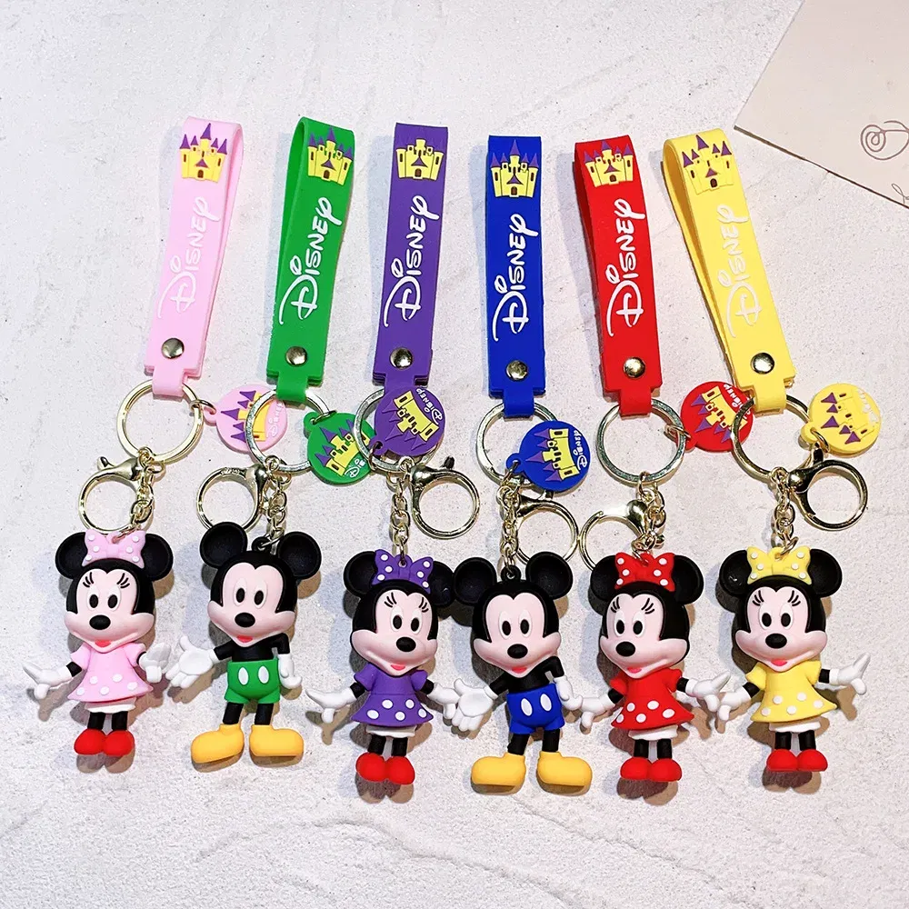 Color: plum - Disney Mickey Keychain Cartoon Stitch Cute Minnie Keyring Anime Student Bag Hanging All-match Car Key Chain Christmas Gifts