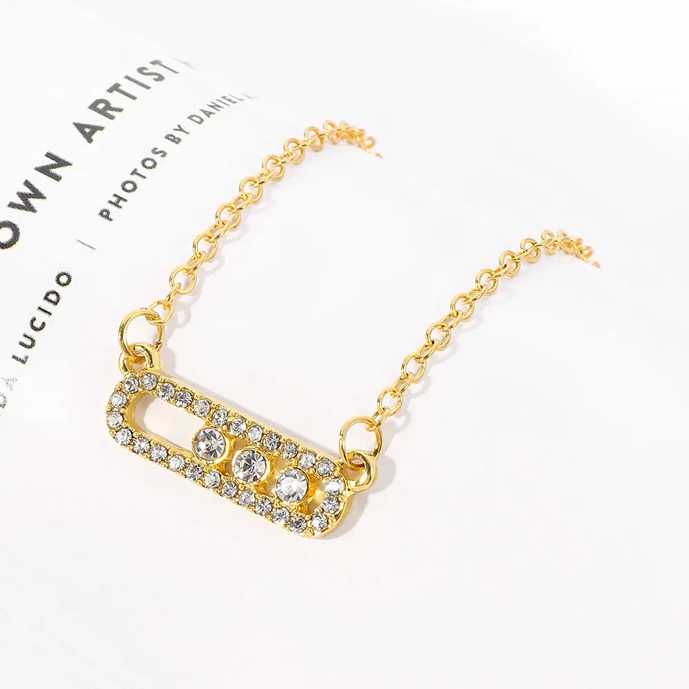 Metal Color: RED-BROWN, Ships From: CHINA - Shiny Rhinestone Geometry Fashion Pendant Necklace Women Sweet Iced Out Clavicle Temperament Bling For Female Party Charm Gifts