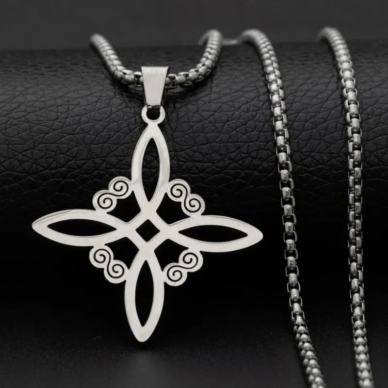 Metal Color: Gold-color - Stainless Steel Silver Color Pattern Witch Knot Pendant Necklace Celtic Knot Lucky Jewelry Gift for Friends Family
