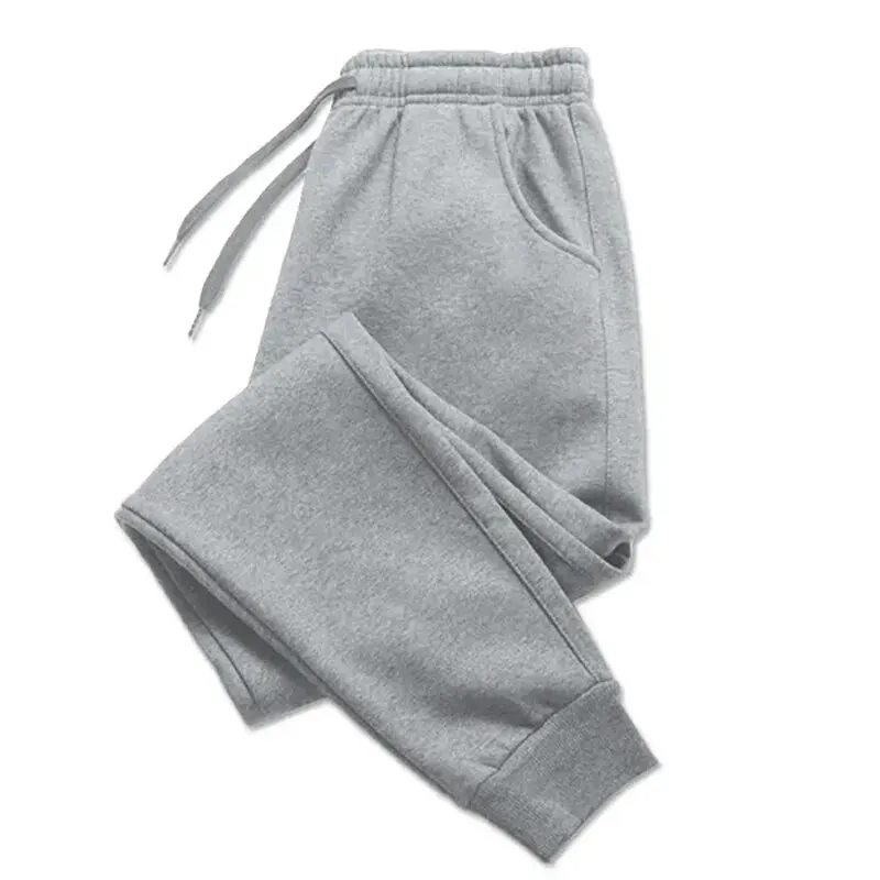 Size: L, Color: GRAY - 2024 Barbell Printed Fleece Men's Trousers Autumn Winter Pants Fashion Drawstring Casual Male Sweatpants Jogging Sports Pants