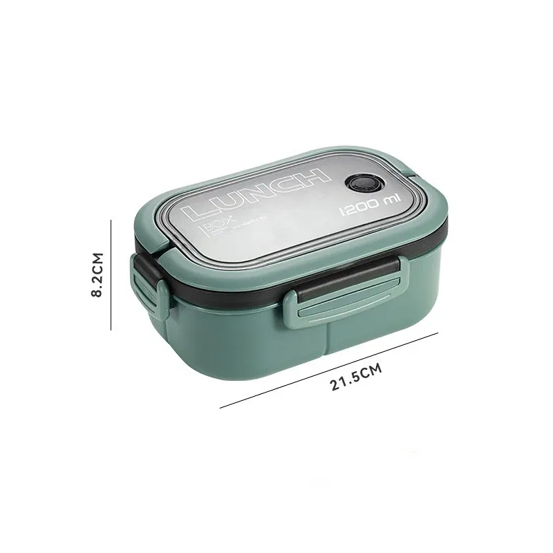 Color: green, Number of Compartments: 5, Number of Tiers: 2, Lunch Box Capacity: 1000ml - 1200ML 2 Layer Bento Lunch Box With Spoon Fork, Kid High Capacity Microwae Food Containers Portable Leakproof Office Camping