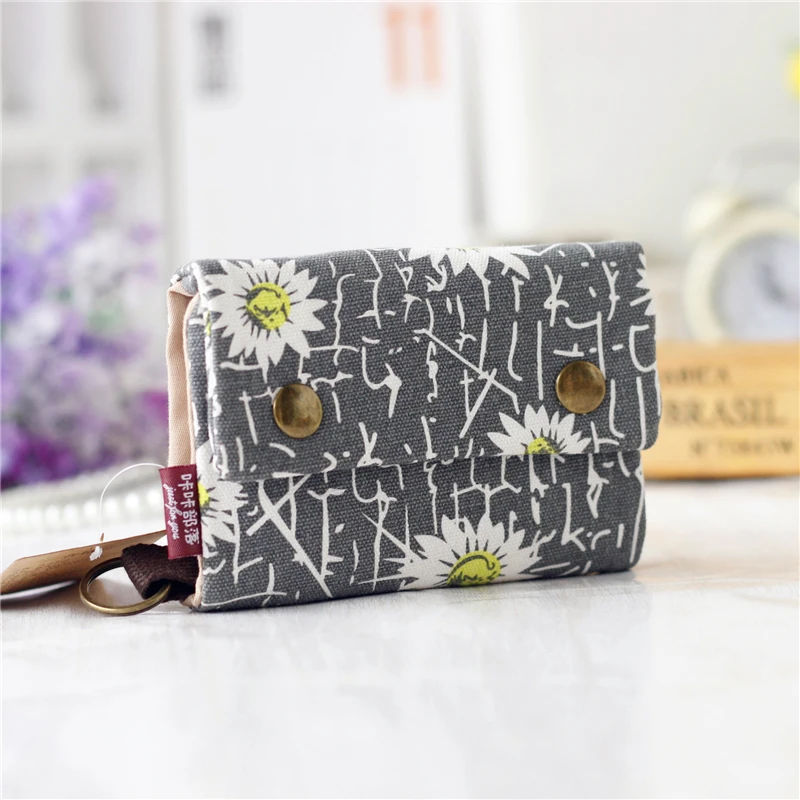 Color: Black&Red - Handmade Three Fold Fabric Wallet Women Men Simple Short Zipper Purses for Teens Personality Multi-function Key Bag Card Holder