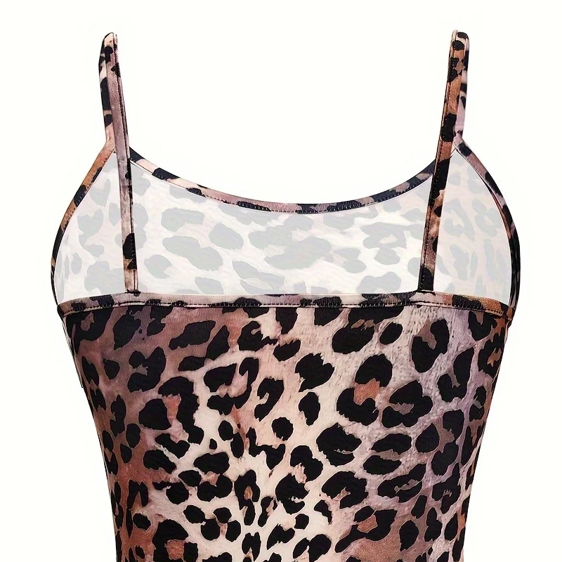Color: Beige, Size: M - Fashion Leopard Print Slips Backless Sexy Bodycon Maxi Dress Summer Women Sleep Casual Clothes Dress Beach Party Vacation Club