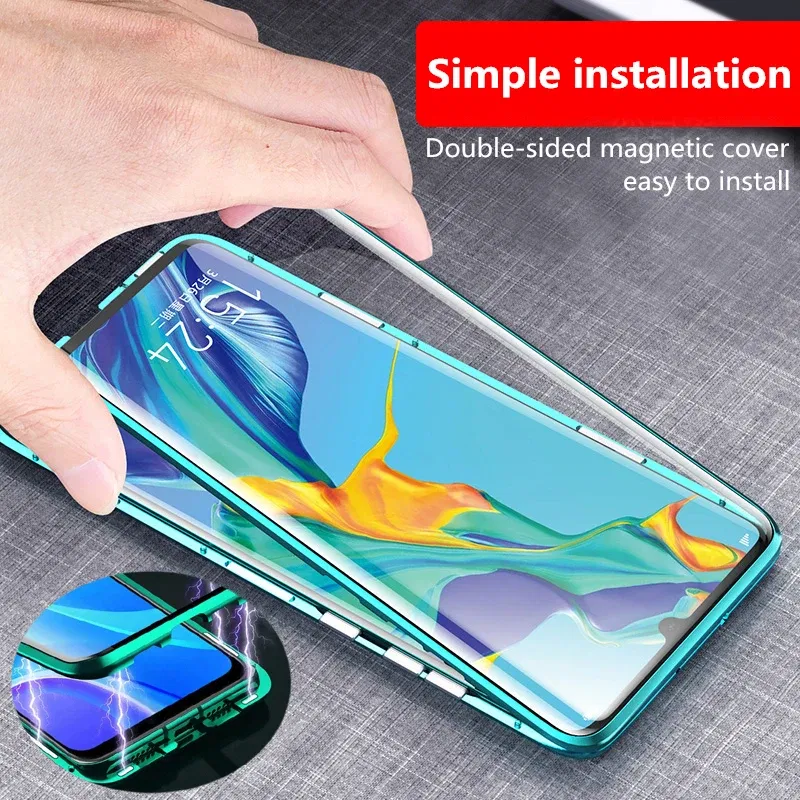 Color: green, Bundle: Case & Screen Protector, Material: Microfiber - 360 ?°Full Protection Metal Frame Magnetic Case For OPPO Reno 10 11 Pro 7 4G 7 Z 8 Lite 8Z 5G Double-Sided Glass Cover Cases