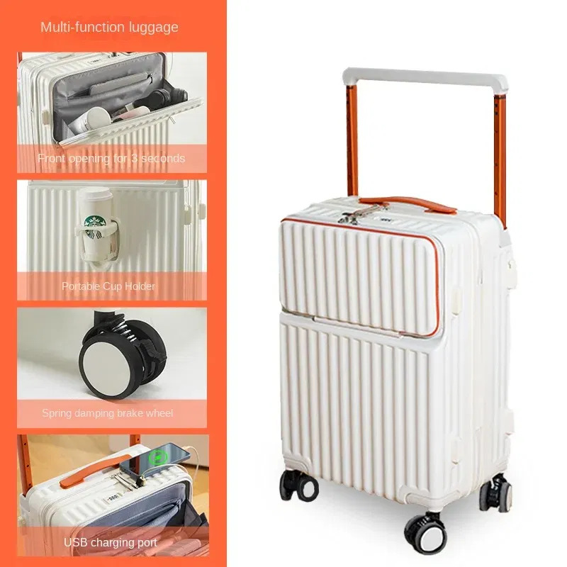 Color: Beige, Luggage Size: 24Inches 600mm - Wide Pull Rod Suitcase 2024 New Universal Wheel Small Lightweight Boarding Luggage 20 inch Password Lock Travel Case