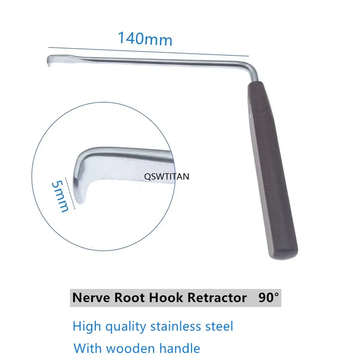 Color: Silver - Nerve Root Hook Retractor with wooden handle brain Bone Retractor Stainless Steel nerve pull hook