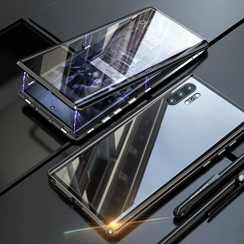 Color: black, Material: EVA - Full Wrap Metal Bezel Case For Samsung Galaxy S23 S22 Ultra S21 S20 FE S24 Note 10 20 Lite Plus Double-Sided Glass Back Cover