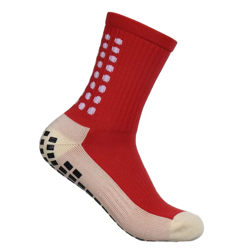 Color: Red - Anti-slip Soccer Women Men Outdoor Sport Grip Football Yoga Socks