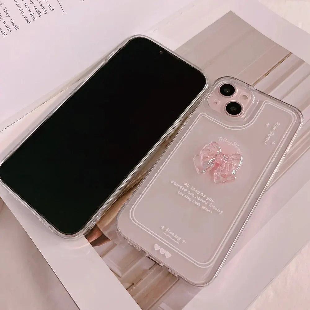 Material: nylon, Color: WHITE - NEW 3D Bow Transparent Mobile Phone Case For IPhone 15 14 Plus 13 Pro Max 12 Pro 11 Stereo Crystal Candy Cute Full Soft Cover
